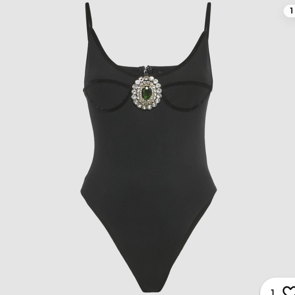 Elegant Black Bodysuit with Jewel Accent